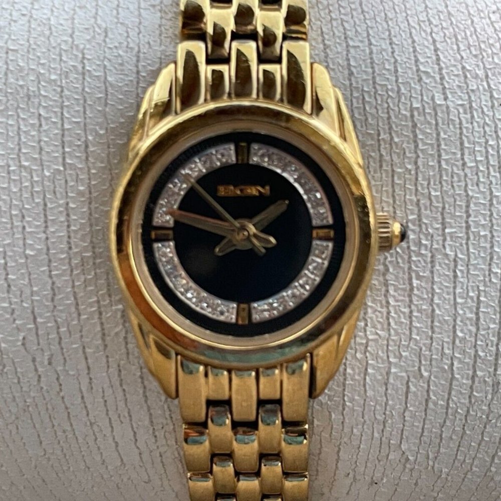 Vintage Elgin Women Wristwatch Crytal Accent Face Gold Tone Quartz Analog Watch - Picture 1 of 1
